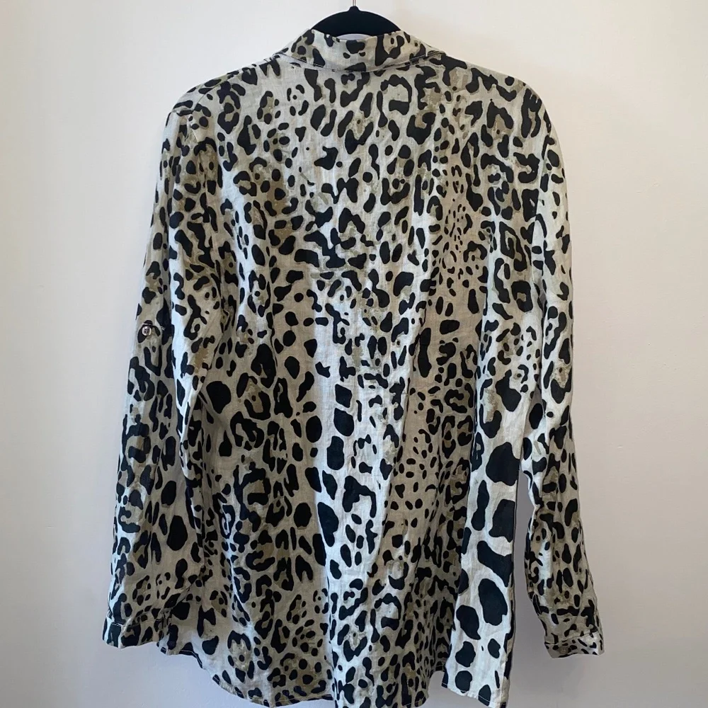 100% Linen Made in Italy Animal Print long sleeve tunic blouse - Picture 5 of 7